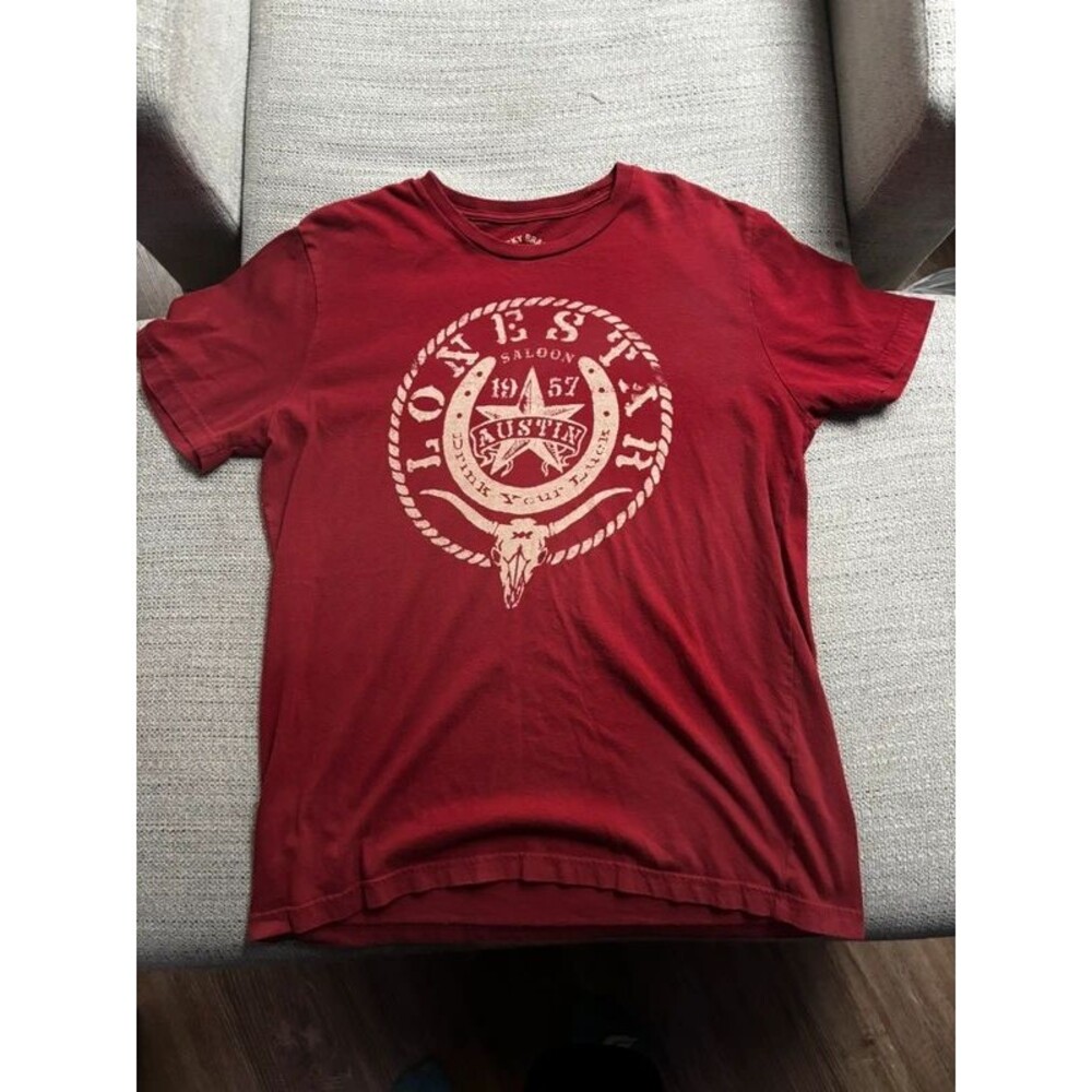 Lucky Brand Lone Star state Texas red shirt drink your luck